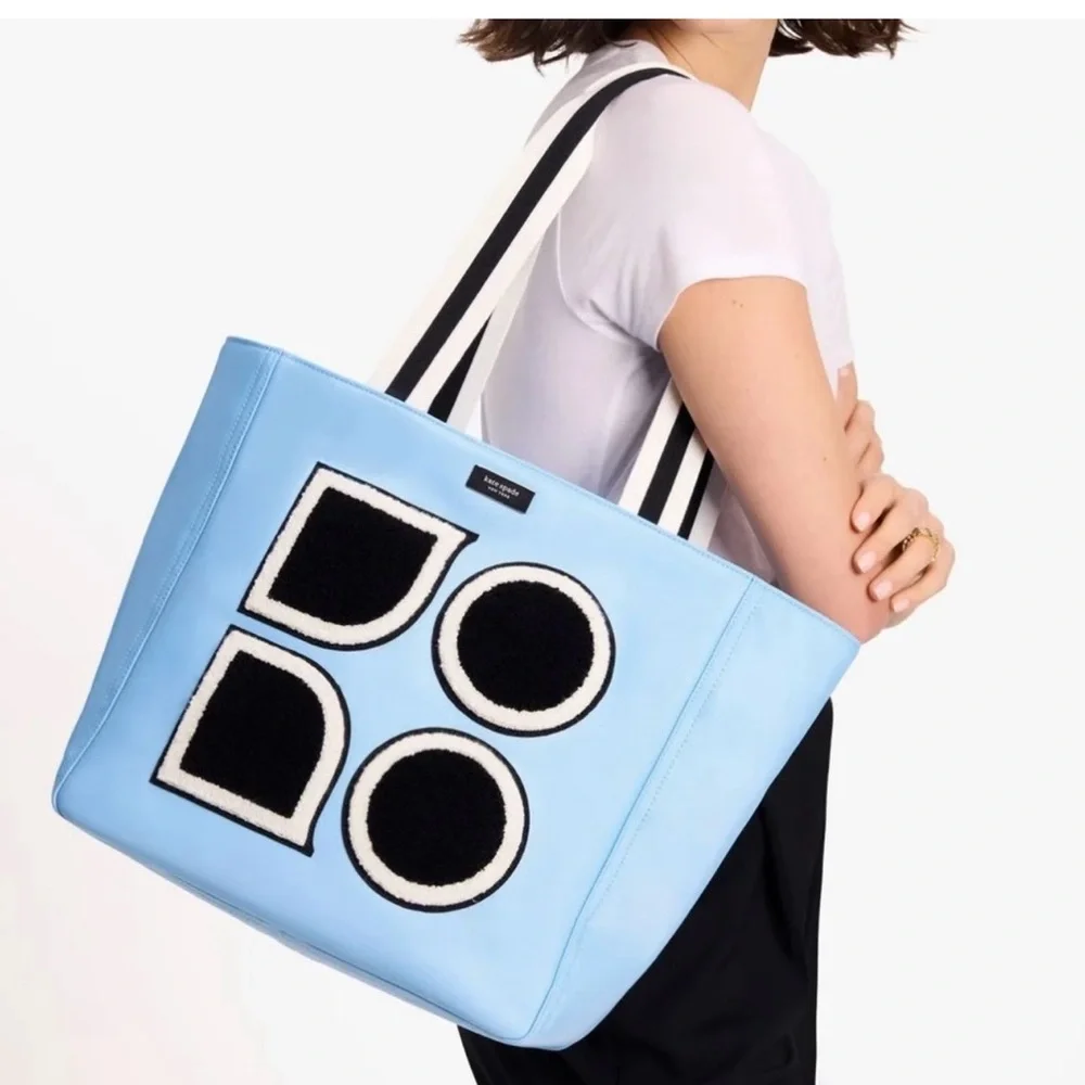 Kate Spade Light Blue Tote with Black and White Design- NWOT